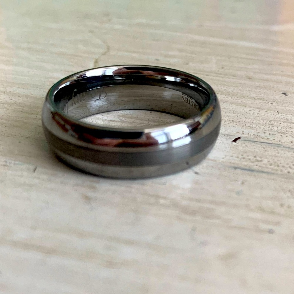 Tungsten women’s sized ring with laser engraving